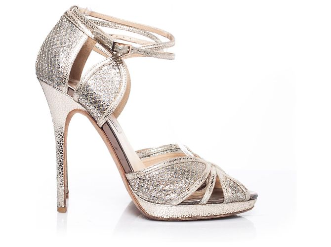 Jimmy Choo, Sandali platform in tessuto glitter. Argento - vista 5