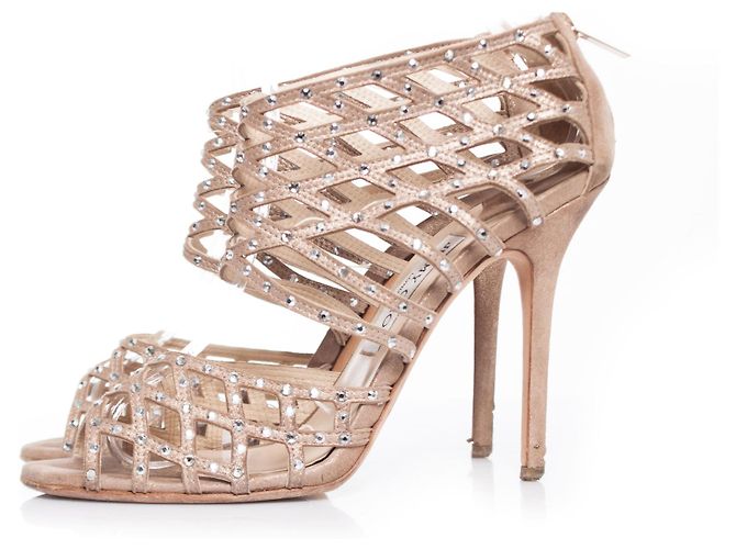 Jimmy Choo, sandali con gabbia di strass tagliati al laser Marrone - vista 2