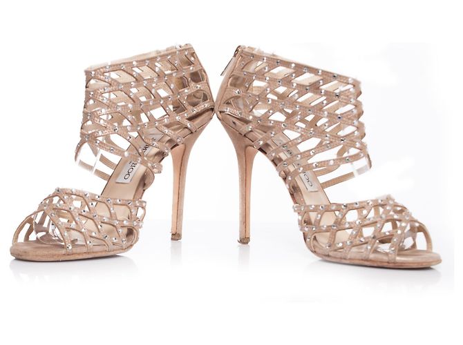 Jimmy Choo, sandali con gabbia di strass tagliati al laser Marrone - vista 3