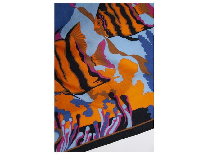 Autre Marque Jacques Rollet, Sciarpa in seta con stampa oceano. Multicolore - vista 8
