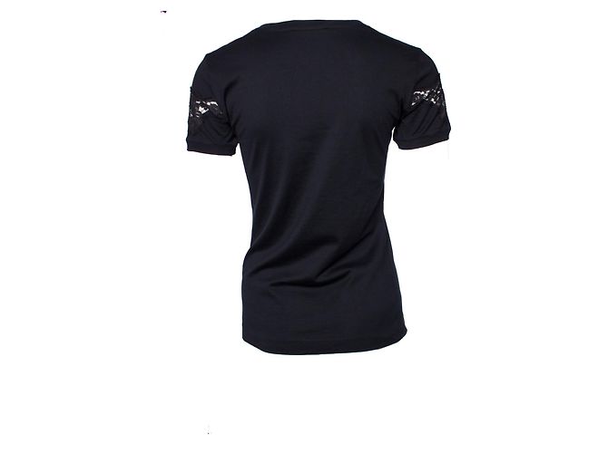 DOLCE & GABBANA, Camiseta negra con encaje. Negro - vista 3