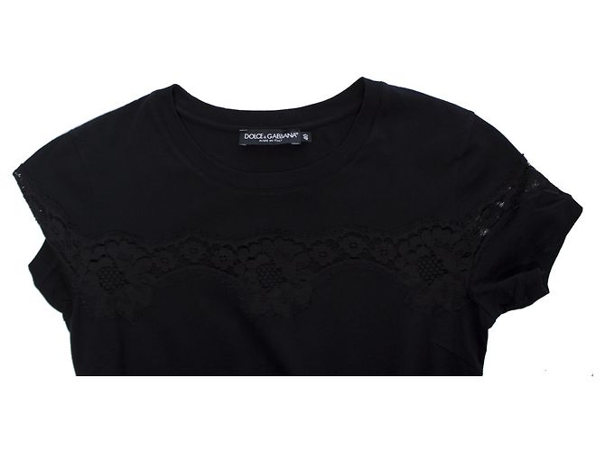 DOLCE & GABBANA, Camiseta negra con encaje. Negro - vista 5