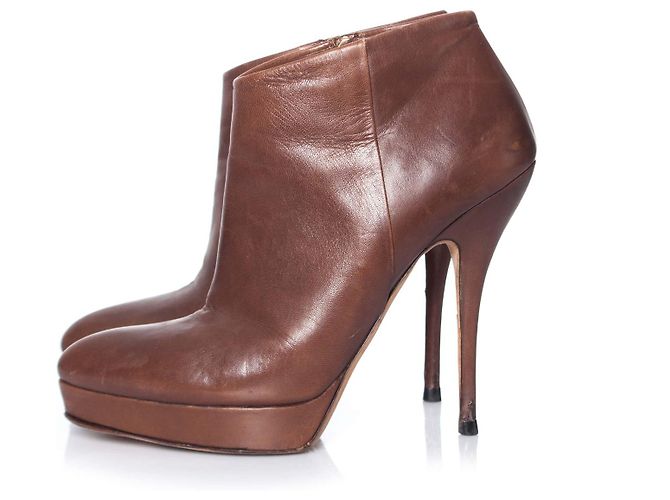 Gucci, Botines plataforma piel marrón. Castaño - vista 2