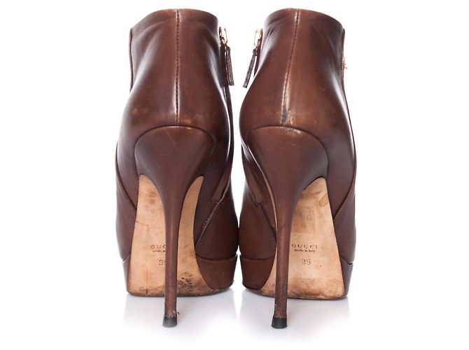 Gucci, Botines plataforma piel marrón. Castaño - vista 5