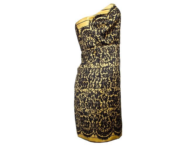 Tibi, Trägerloses Kleid mit Spitzenprint Schwarz Gelb - Ansicht 2