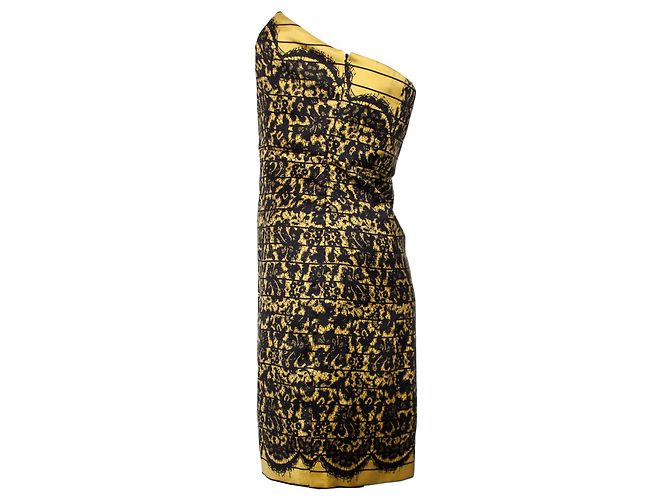 Tibi, Trägerloses Kleid mit Spitzenprint Schwarz Gelb - Ansicht 4