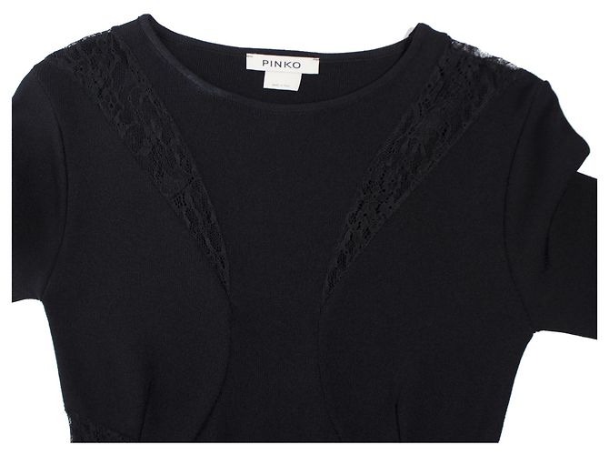 Pinko, schwarzes Stretchkleid mit Spitzendetails - Ansicht 5