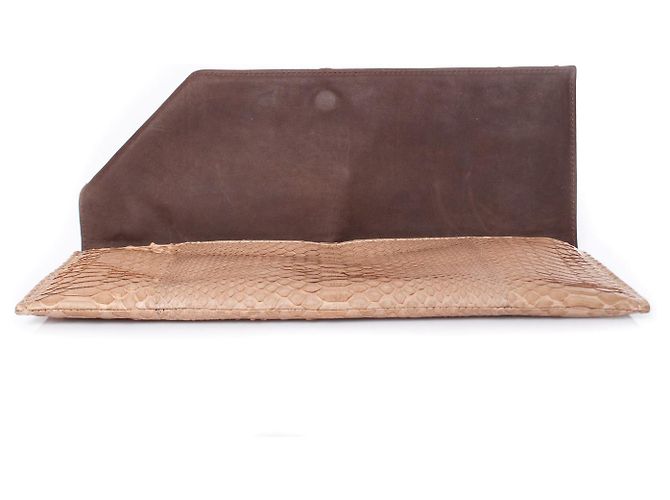 Autre Marque Maison Du Posh, Knöchelring-Clutch aus beigem Pythonleder. Braun - Ansicht 3