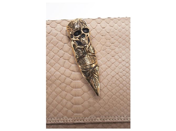 Autre Marque Maison Du Posh, Knöchelring-Clutch aus beigem Pythonleder. Braun - Ansicht 4