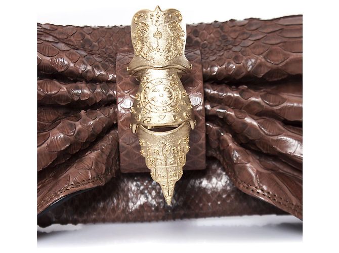 Autre Marque Maison Du Posh, Schmetterlingskupplung aus Pythonleder Braun - Ansicht 4