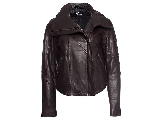 Autre Marque Denham, Braune Lederjacke mit Stehkragen - Ansicht 2