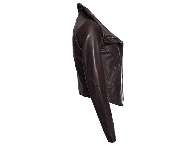 Autre Marque Denham, Braune Lederjacke mit Stehkragen - Ansicht 4