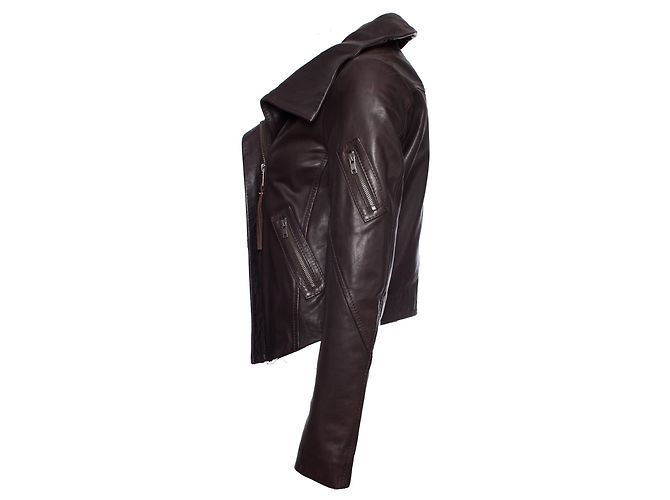 Autre Marque Denham, Braune Lederjacke mit Stehkragen - Ansicht 5