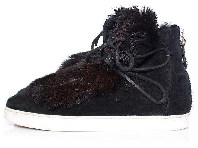 Gianvito Rossi, Wildleder-Sneaker mit Inuit-Fellbesatz - Ansicht 2