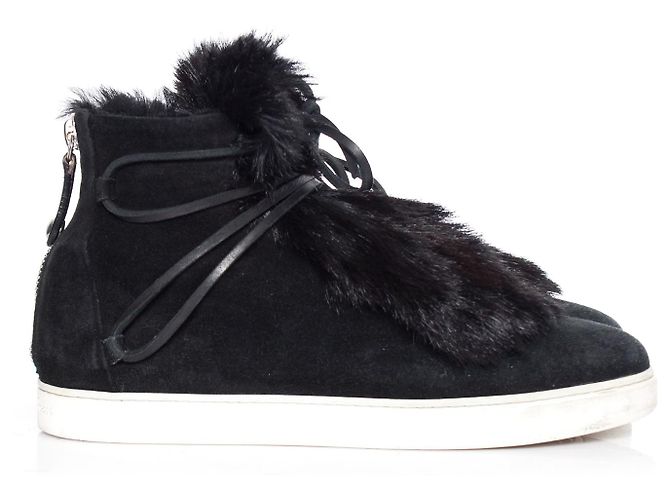 Gianvito Rossi, Wildleder-Sneaker mit Inuit-Fellbesatz - Ansicht 4