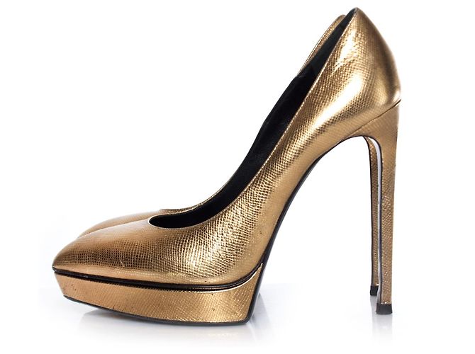 SAINT LAURENT, Pompa con piattaforma dorata D'oro - vista 2