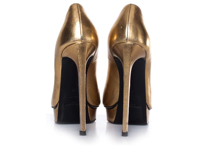 SAINT LAURENT, Pompa con piattaforma dorata D'oro - vista 3
