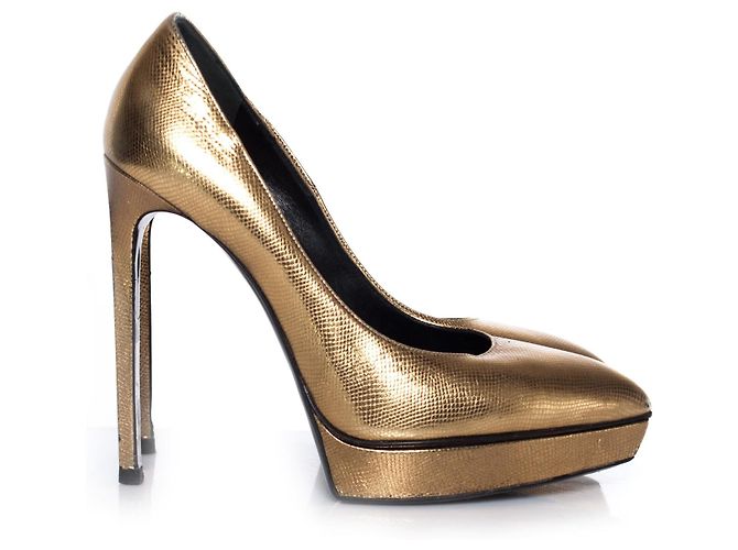 SAINT LAURENT, Pompa con piattaforma dorata D'oro - vista 4