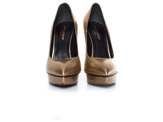 SAINT LAURENT, Pompa con piattaforma dorata D'oro - vista 5