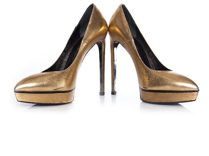 SAINT LAURENT, Pompa con piattaforma dorata D'oro - vista 6