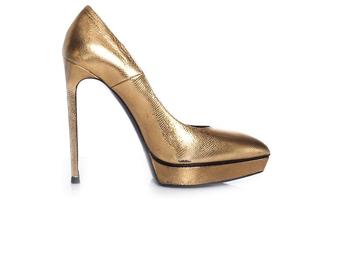 SAINT LAURENT, Pompa con piattaforma dorata D'oro - vista 8