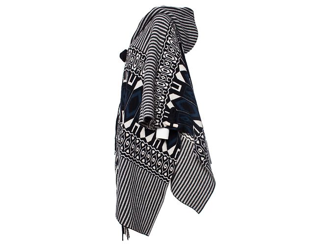 Chloé Chloe, Poncho con capucha y estampado étnico. Azul Multicolor - vista 4