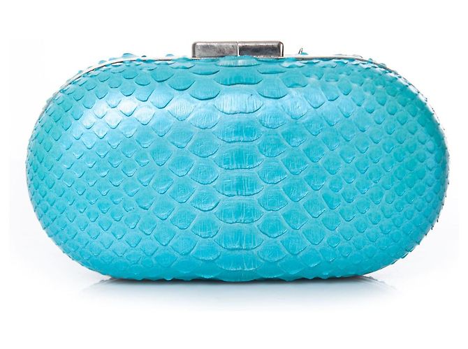 Autre Marque Maison Du Posh, Box-Clutch aus Pythonleder mit Metallic-Beschichtung Blau - Ansicht 2