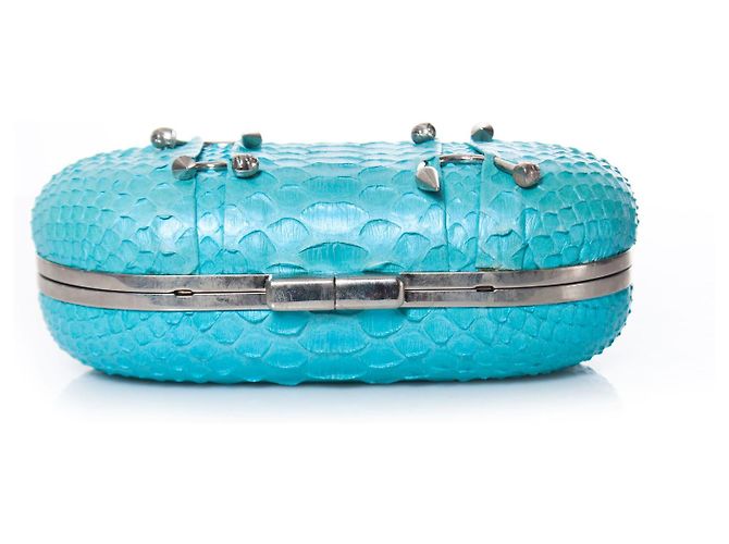 Autre Marque Maison Du Posh, Box-Clutch aus Pythonleder mit Metallic-Beschichtung Blau - Ansicht 3