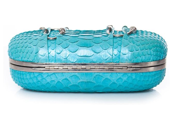 Autre Marque Maison Du Posh, Box-Clutch aus Pythonleder mit Metallic-Beschichtung Blau - Ansicht 4