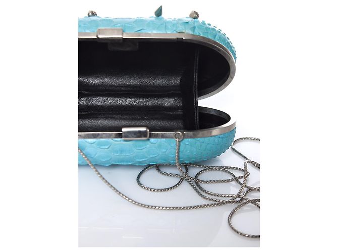 Autre Marque Maison Du Posh, Box-Clutch aus Pythonleder mit Metallic-Beschichtung Blau - Ansicht 5