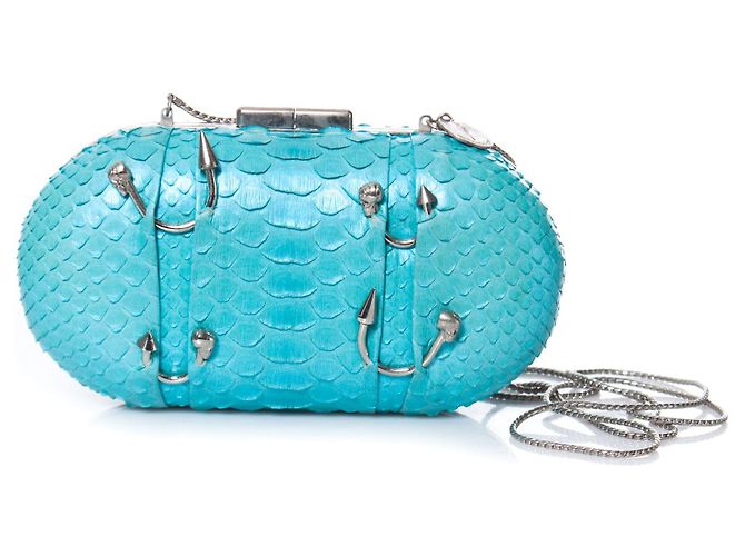 Autre Marque Maison Du Posh, Box-Clutch aus Pythonleder mit Metallic-Beschichtung Blau - Ansicht 6