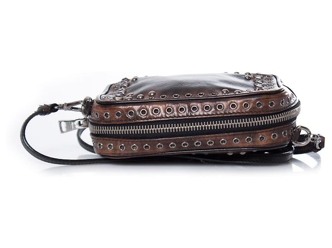 Prada, Vitello vintage embellished camera messenger bag. Brown - view 3