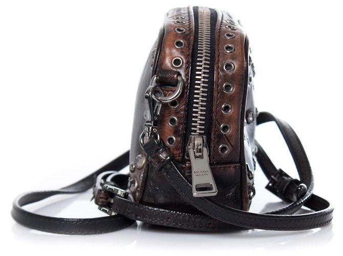 Prada, Vitello vintage embellished camera messenger bag. Brown - view 6