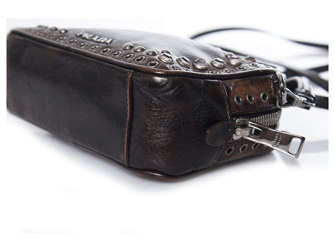 Prada, Vitello vintage embellished camera messenger bag. Brown - view 7
