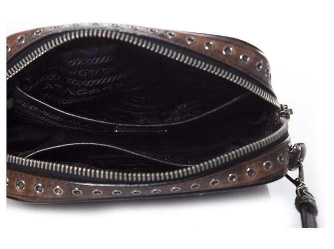 Prada, Vitello vintage embellished camera messenger bag. Brown - view 9