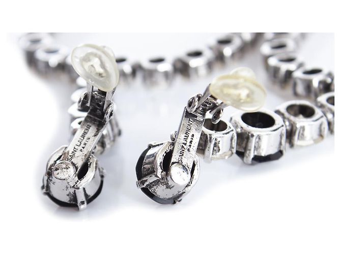 SAINT LAURENT, Orecchini pendenti ovali in cristallo XL Smoking Argento - vista 3