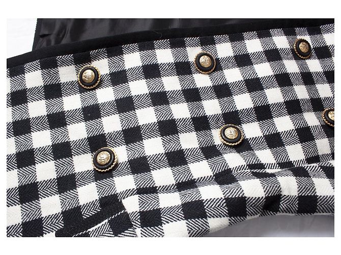 Gianni Versace Couture, Cappotto e gonna a quadri militari Nero Bianco - vista 9