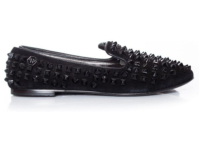 Philipp Plein, Mocassini con borchie in pelle scamosciata di colore nero - vista 5