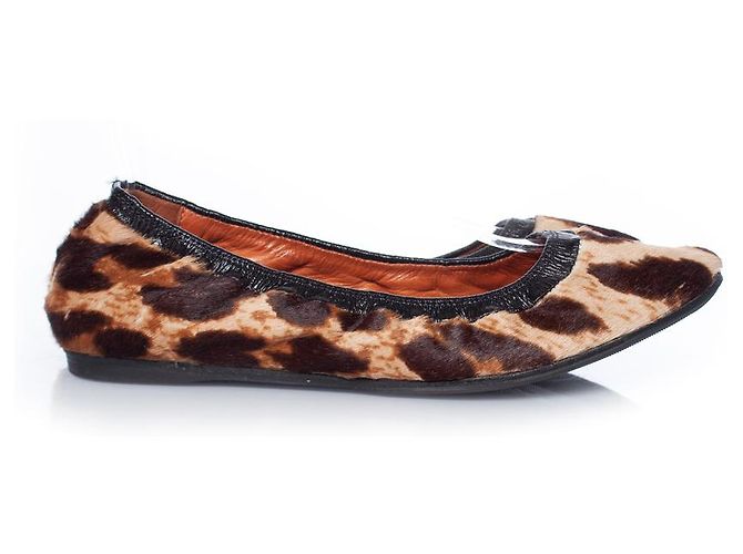 LANVIN, Bailarina de piel de potro con estampado de leopardo Castaño - vista 3