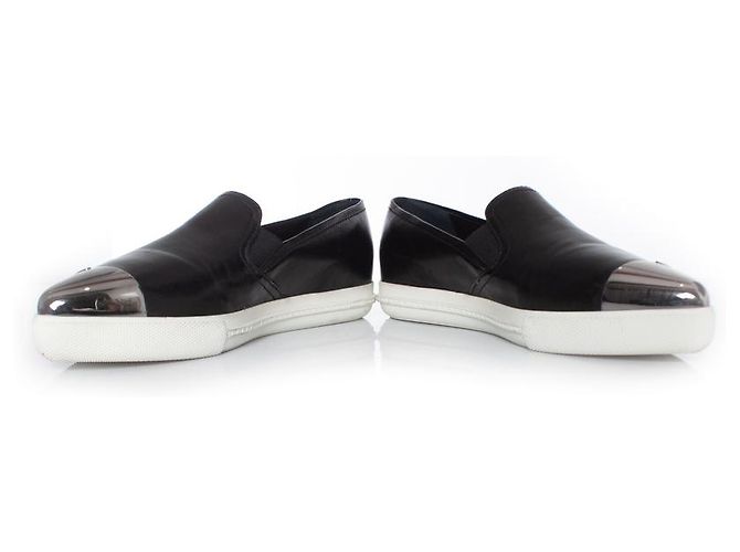 miu miu, sneakers slip on in pelle nera Nero - vista 6
