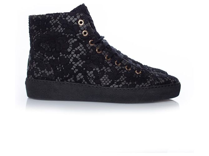Chanel, Sneakers alte in pizzo Nero - vista 5
