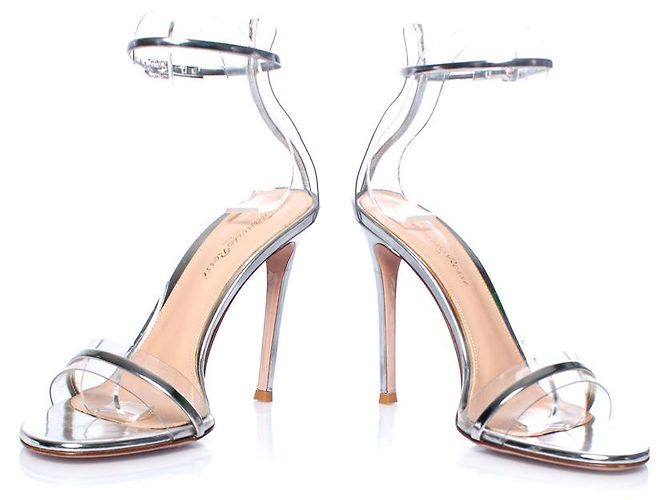 Gianvito Rossi, Sandalo metallico Plexi in argento - vista 6