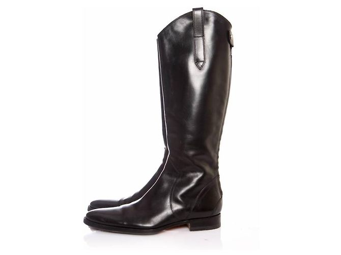 Santoni, black leather horse riding boots. - view 2