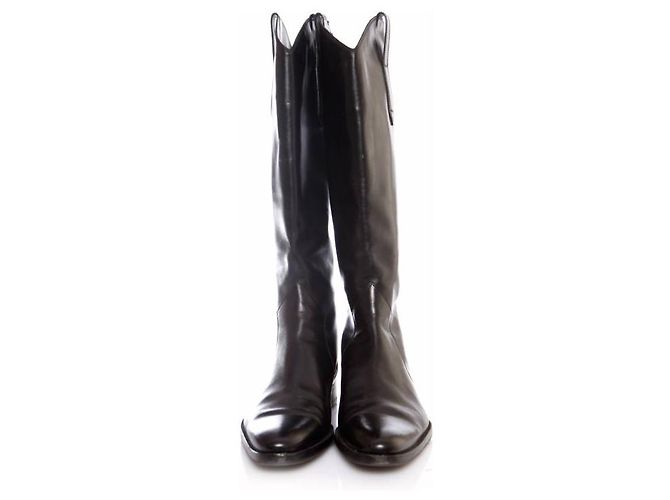 Santoni, black leather horse riding boots. - view 3