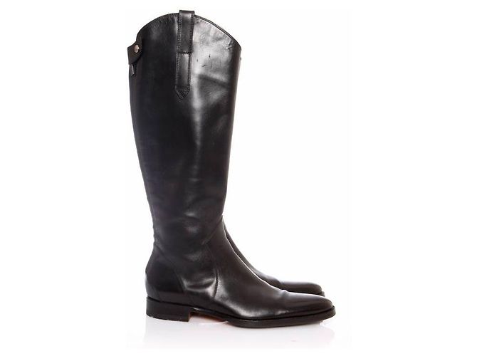 Santoni, black leather horse riding boots. - view 4