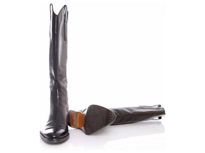 Santoni, black leather horse riding boots. - view 6