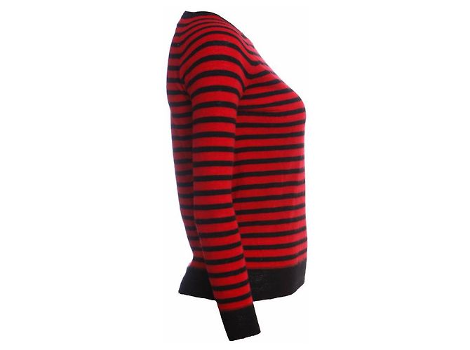 Autre Marque Rika, Schwarze Farbe/rot gestreifter Wollpullover. - Ansicht 2