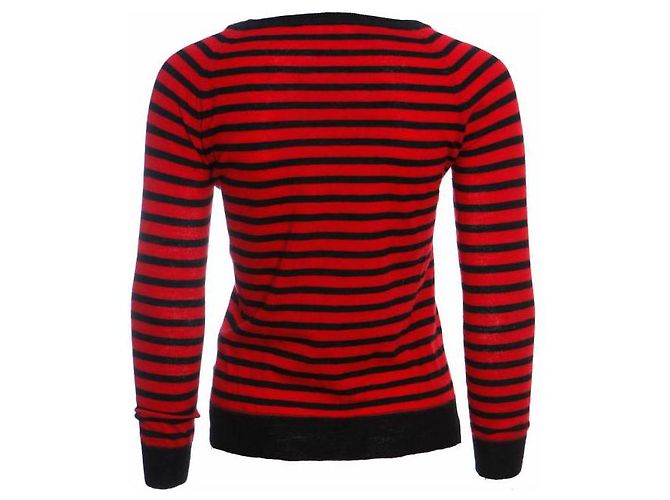Autre Marque Rika, Schwarze Farbe/rot gestreifter Wollpullover. - Ansicht 3