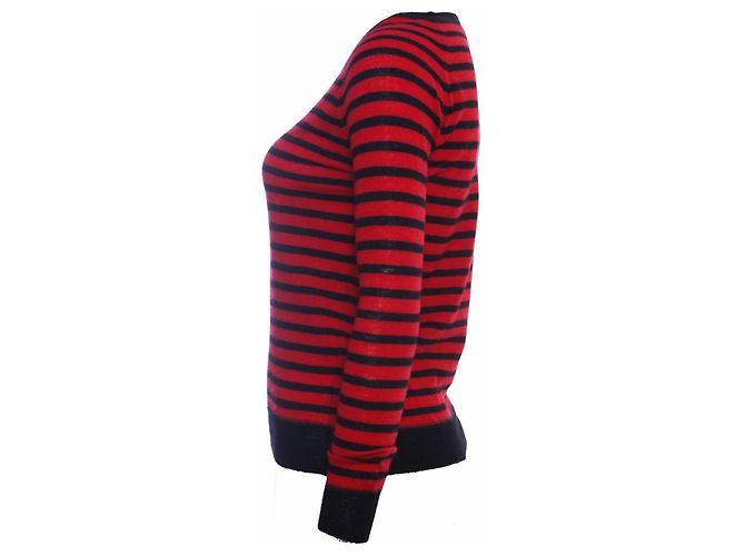 Autre Marque Rika, Schwarze Farbe/rot gestreifter Wollpullover. - Ansicht 4