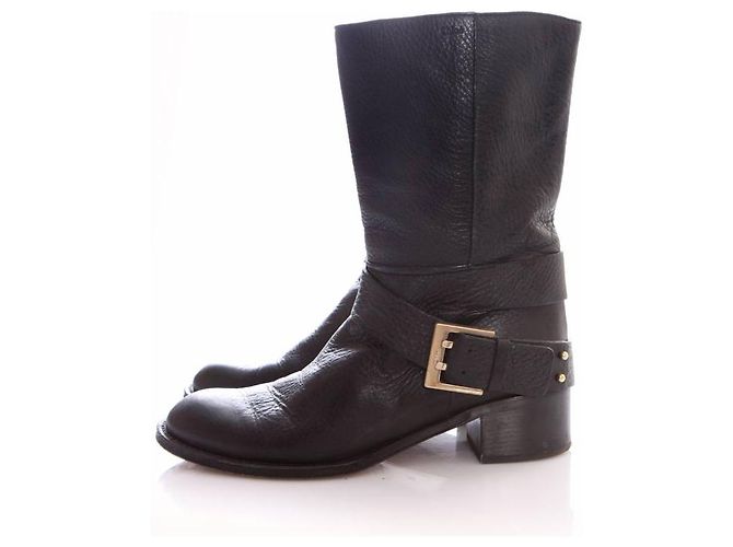 Chloé Chloe, botas biker de piel negras con hebilla. - vista 2